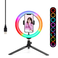 Кольцевая лампа RGB с держателем для смартфона, настольной треногой, шарниром, диаметр 20 см