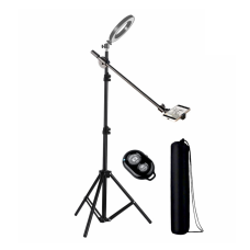 Напольная стойка для кольцевой лампы LS-G17-CВ на усиленном штативе (LS8806) для съемки сверху с держателем для телефона, сумкой-чехлом и кнопкой Bluetooth Напольная стойка для кольцевой лампы LS-G17-CВ на усиленном штативе (LS8806) для съемки сверху с держателем для телефона, сумкой-чехлом и кнопкой Bluetooth
