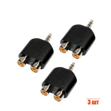 Переходник 2 гнезда RCA (мама) - штекер 3.5 мм стерео (3 pin) mini-jack (папа), 3 шт