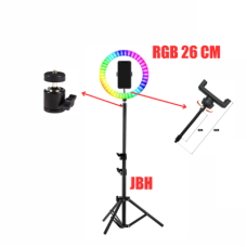 Кольцевая лампа RGB LED MJ26 26 см с держателем для смартфона, со штативом, 15 цветовых схем и 10 ступеней яркости