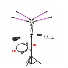 Фитолампа светодиодная, светильник для растений 4 панели на штативе FL-JBH-P3 с пультом на проводе и удлинителем 3 м с адаптером