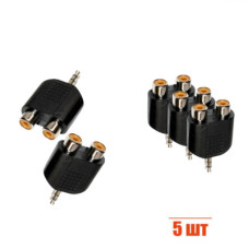 Переходник 2 гнезда RCA (мама) - штекер 3.5 мм стерео (3 pin) mini-jack (папа), 5 шт