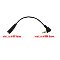 Переходник угловой Mini Jack 3.5 мм (F) 3 pin - 3.5 мм (M) 4 pin