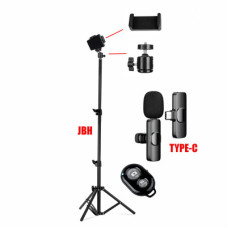 Комплект JBK-8: напольная стойка JBH с держателем для телефона, шарниром, пультом Bluetooth и беспроводной петличный микрофон K8 для устройств с разъемом Type-C