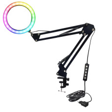 Настольный светильник RGB-NB2S26A, диаметр 26 см, с адаптером питания на пантографе и усиленной струбцине для горизонтального и вертикального крепления