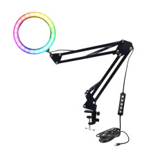 Настольный светильник RGB-NB2S26, диаметр 26 см, на пантографе и усиленной струбцине для горизонтального и вертикального крепления